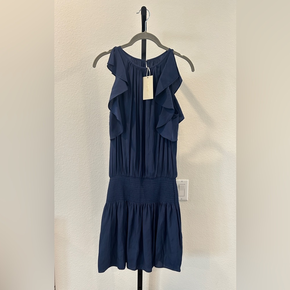 Ramy Brook Rembi Shirred Blouson Dress, Size S, New with Tag, Navy Blue